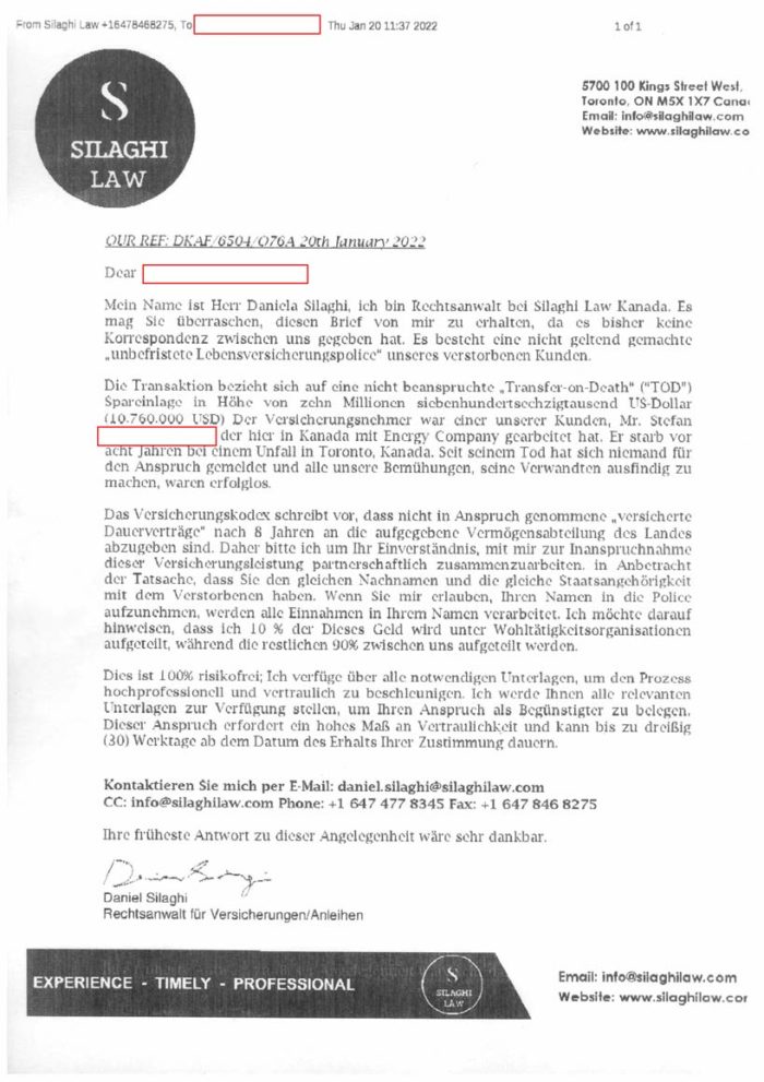 Bild zum Thema fake fax anwalt silaghi law 1 in Relation zu Vorschussbetrug